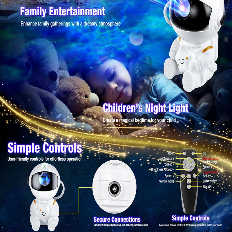 Astronaut Galaxy Projector, Night Light for Kids, Nebula Ceiling LED Lamp, Room Decor, Remote Control, Gifts for Birthdays